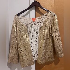 Joe Fresh gold crochet cardigan. Size small